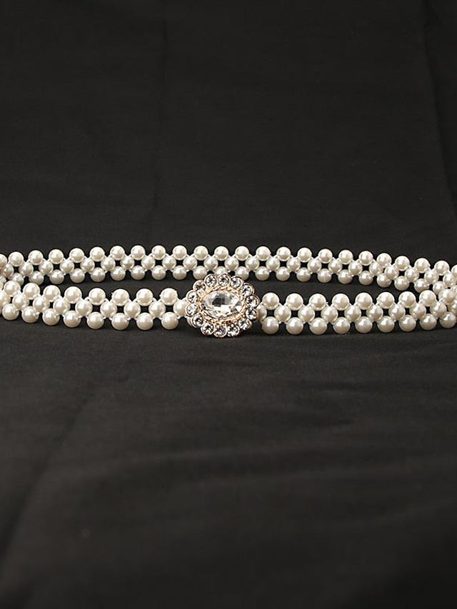 ladies pearl waist chain korean version rhinestone pearl decorative belt fashion sweet dress elastic belt women wholesale - LuckyFash™