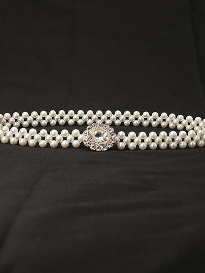 ladies pearl waist chain korean version rhinestone pearl decorative belt fashion sweet dress elastic belt women wholesale - LuckyFash™