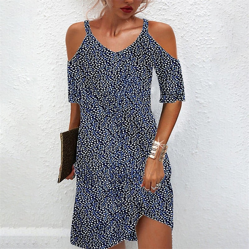 Women‘s Casual Dress Mini Dress Brown Dark Blue Half Sleeve Polka Dot Hollow Out Spring Summer V Neck Stylish Weekend 2023 S M L XL XXL