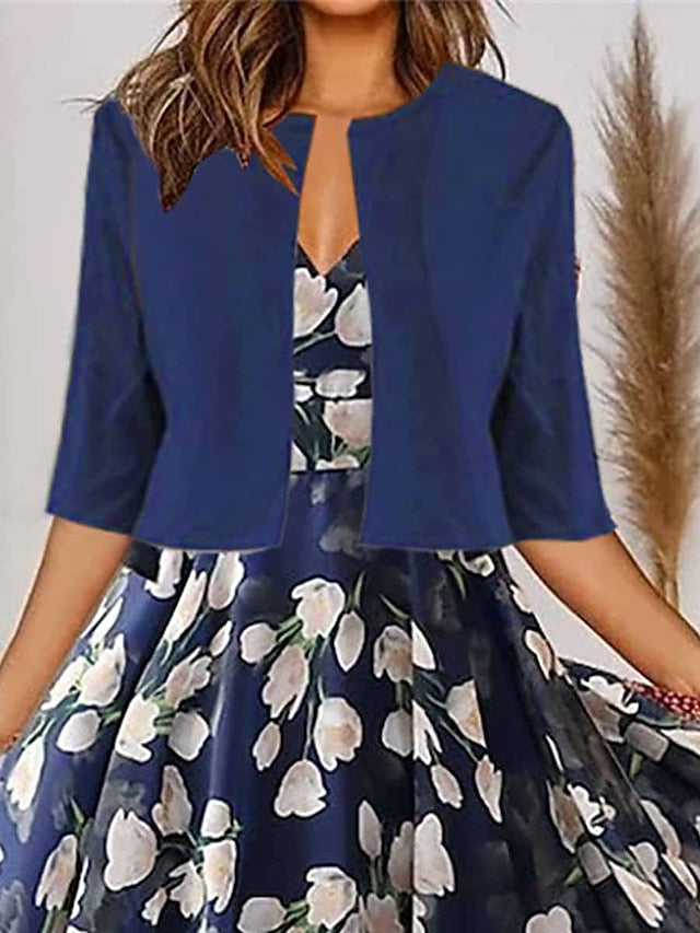 Women's Two Piece Dress Set Casual Dress Chiffon Dress Outdoor Daily Fashion Elegant Print Midi Dress V Neck Half Sleeve Floral Regular Fit Navy Blue Purple Green Summer Spring S M L XL XXL - LuckyFash™