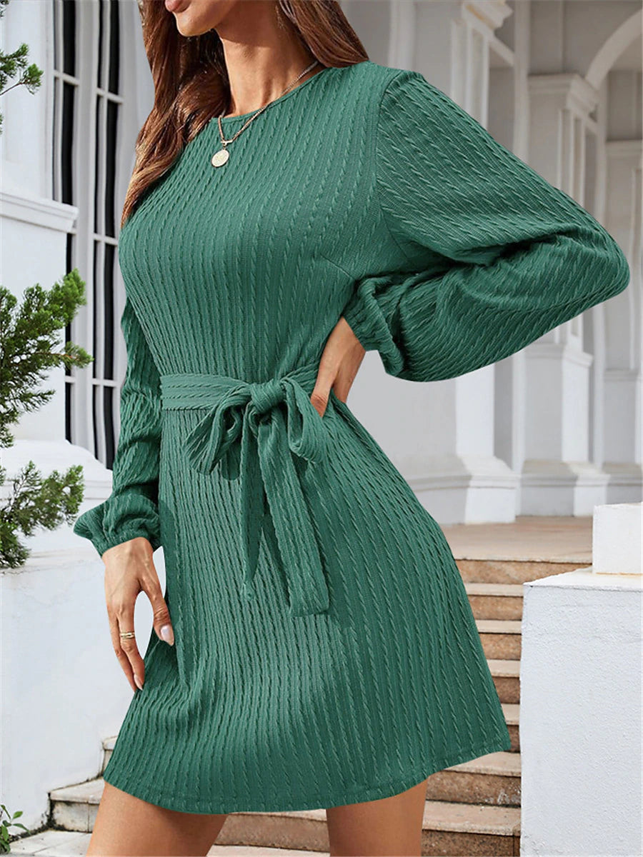 Women's Sweater Dress Jumper Dress Winter Dress Mini Dress Active Fashion Daily Plain Outdoor Casual Holiday Vacation Crew Neck Long Sleeve Lace up 2023 Regular Fit Black Red Brown S M L XL XXL