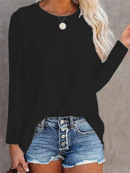 Women's T shirt Tee Plain Daily Weekend Black Long Sleeve Daily Basic Round Neck Fall & Winter