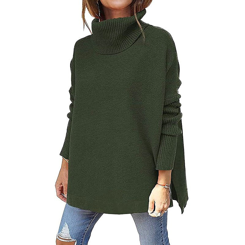 Women's Pullover Sweater Jumper Pullover Jumper Turtleneck Knit Acrylic Knitted Drop Shoulder Fall Winter Tunic Daily Stylish Long Sleeve Solid Color Black Wine Navy Blue S M L