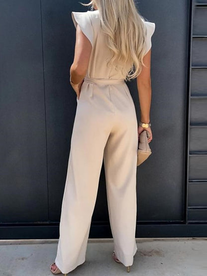 Women's Jumpsuit Lace up Ruffle Solid Color Round Neck Elegant Party Going out Regular Fit Short Sleeve White Blue Pink S M L Spring - LuckyFash™