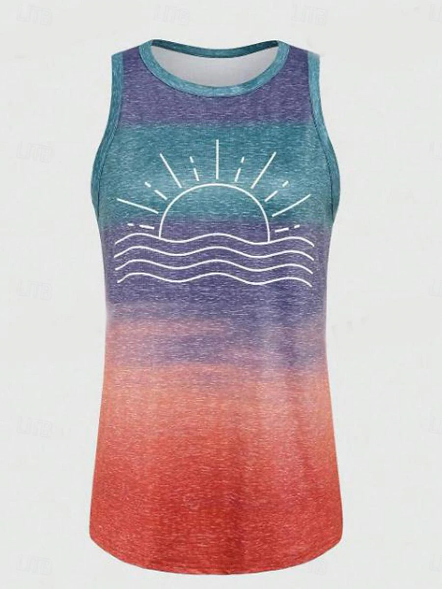 Women's Tank Top Vest Ombre Tie Dye Color Gradient Print Orange Sleeveless Tropical Hawaiian Stylish Crew Neck Summer