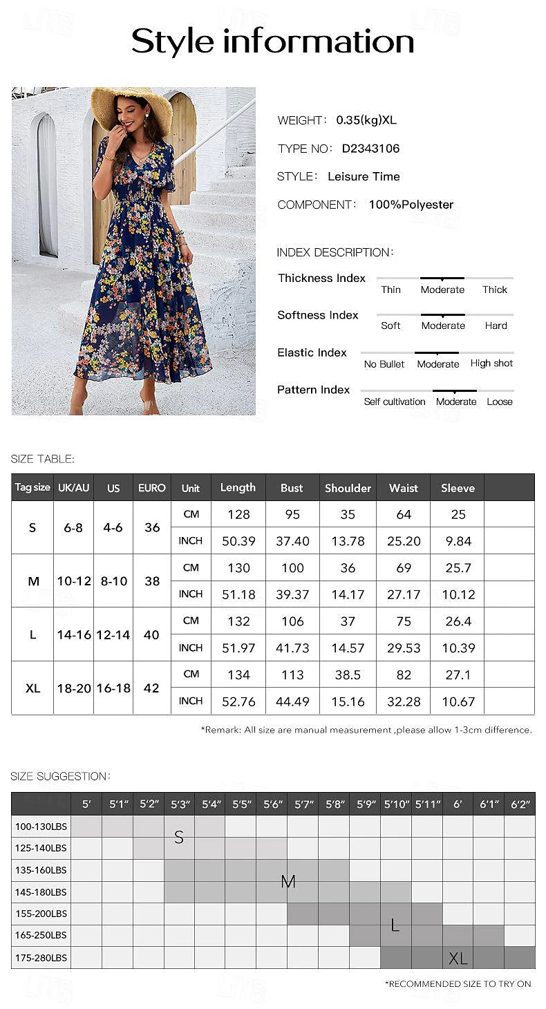 Women's Sundress Floral Graphic Elastic Waist Print V Neck Cold Shoulder Long Dress Maxi Dress Elegant Tropical Party Date Short Sleeve Summer Spring