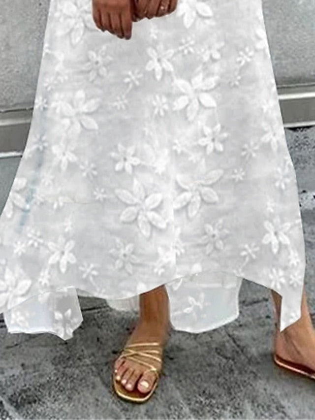 Women's Casual Dress Cotton Linen Dress Swing Dress Maxi long Dress Cotton Blend Fashion Modern Outdoor Daily Deep V Lace Patchwork Half Sleeve Summer Spring Fall 2023 Loose Fit White Floral Plain S - LuckyFash™