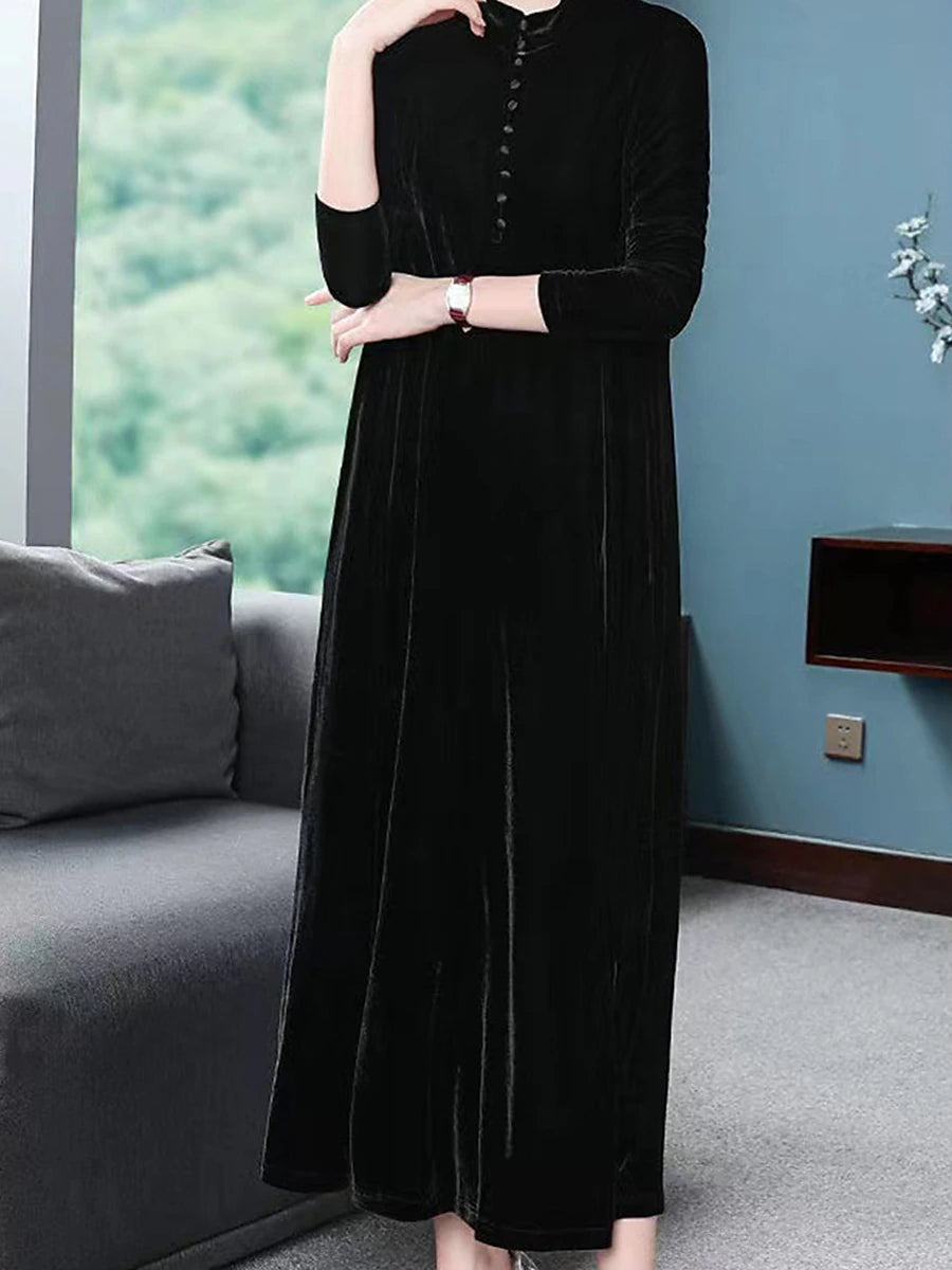 Women's Velvet Dress Prom Dress Party Dress Velvet Crew Neck Long Sleeve Vacation Black Wine Winter