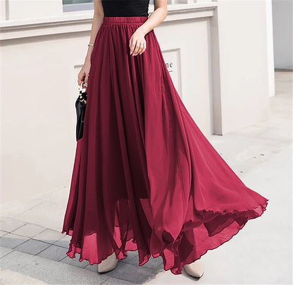 Women's Skirt Swing Work Skirts Long Skirt Maxi Skirts Chiffon Solid Colored Office / Career Daily Spring & Summer Chiffon Polyester Elegant Long Summer Black Light Green Pink Blue