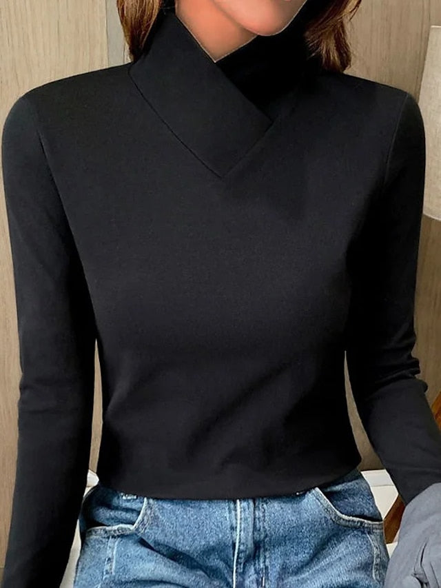 Women's T shirt Tee Plain Valentine's Day Daily Weekend Black Long Sleeve Fashion V Neck Fall & Winter