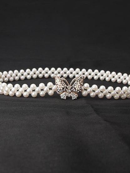 ladies pearl waist chain korean version rhinestone pearl decorative belt fashion sweet dress elastic belt women wholesale - LuckyFash™