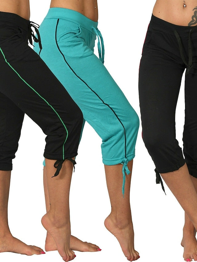 Womenâ€˜s Yoga Pants Drawstring Tummy Control Butt Lift High Waist Yoga Fitness Gym Workout Capri Leggings Bottoms Stripes Violet Black Green Sports Activewear Stretchy Skinny / Athletic / Athleisure - LuckyFash™