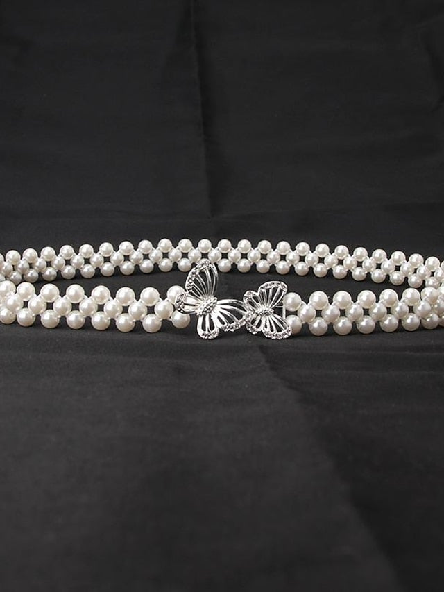 ladies pearl waist chain korean version rhinestone pearl decorative belt fashion sweet dress elastic belt women wholesale - LuckyFash™