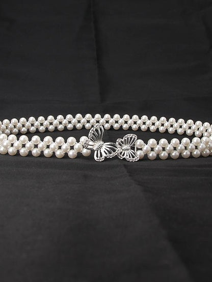 ladies pearl waist chain korean version rhinestone pearl decorative belt fashion sweet dress elastic belt women wholesale - LuckyFash™