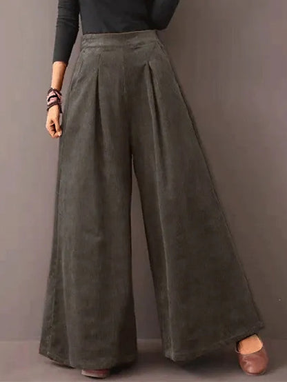 Women's Wide Leg Polyester Plain Black Wine Fashion High Waist Full Length Street Daily Fall Winter