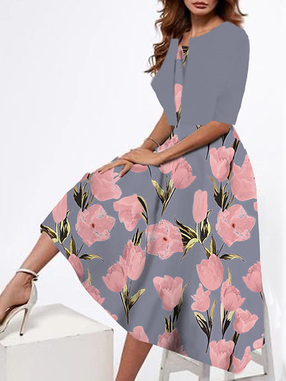 Women's Two Piece Dress Set Casual Dress Tank Dress Print Dress Outdoor Daily Fashion Streetwear Print Midi Dress Strap Half Sleeve Floral Loose Fit Pink Dark Pink Peach Summer Spring S M L XL XXL