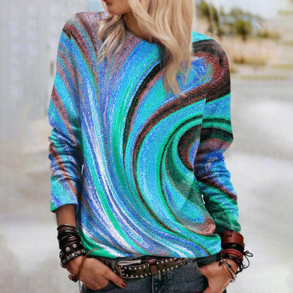 Women's Sweatshirt Pullover Oil Painting Print Casual Sports 3D Print Active Streetwear Hoodies Sweatshirts  Blue Gray Orange