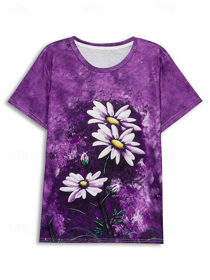 Women's T shirt Tee Floral Daily Weekend Print Blue Short Sleeve Fashion Round Neck Summer