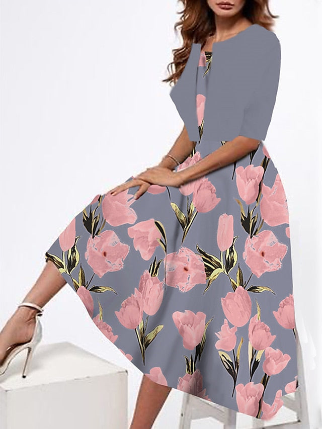 Women's Two Piece Dress Set Casual Dress Tank Dress Outdoor Daily Fashion Streetwear Print Midi Dress Strap Half Sleeve Floral Loose Fit Pink Dark Pink Peach Summer Spring S M L XL XXL - LuckyFash™