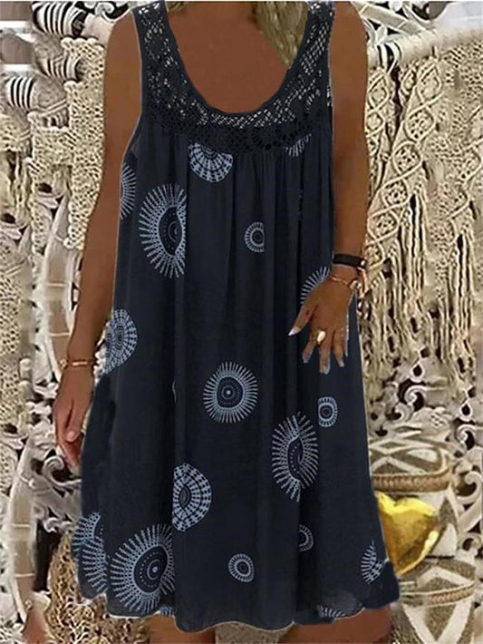 Women's Casual Dress Shift Dress Midi Dress Black White Yellow Sleeveless Paisley Print Spring Summer Crew Neck Basic Weekend Loose Fit 2023 S M L XL XXL 3XL 4XL 5XL - LuckyFash™