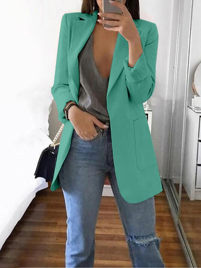 Women's Blazer Casual Pocket Clean Fit Formal Outdoor Daily Wear Polyester Spring Wine Green Black Open Front V Neck Regular Fit S M L XL XXL 3XL / Solid Color - LuckyFash™