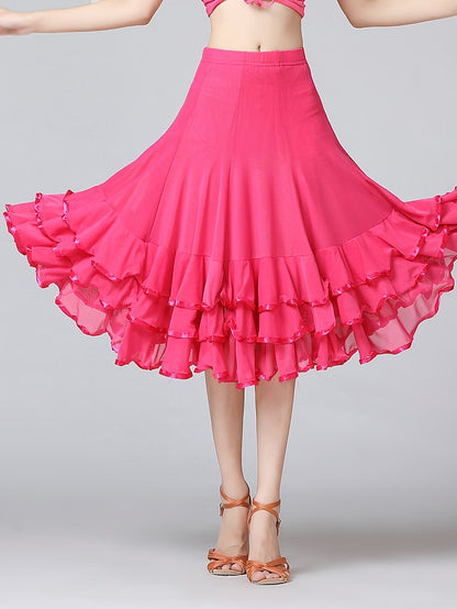 Ballroom Waltz Modern Dancing Latin Dance Skirts Pleats Cascading Ruffles Wave-like Women's Training Performance Natural Mesh Milk Fiber - LuckyFash™