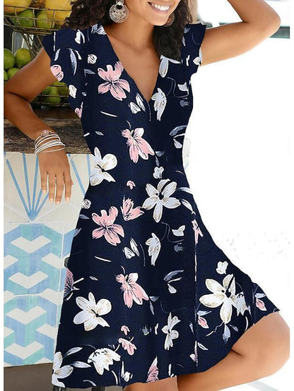 Women's V Neck Flutter Sleeve Mini Dress Short Sleeve Summer Spring