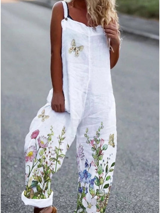 Women's Ordinary School Casual Daily Strap Floral White Jumpsuit Floral Print - LuckyFash™