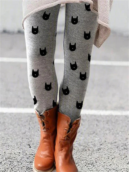 Women's Tights Normal Polyester Cat Black White Fashion High Waist Ankle-Length Yoga Halloween Summer Spring &  Fall