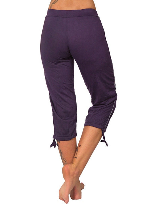 Womenâ€˜s Yoga Pants Drawstring Tummy Control Butt Lift High Waist Yoga Fitness Gym Workout Capri Leggings Bottoms Stripes Violet Black Green Sports Activewear Stretchy Skinny / Athletic / Athleisure - LuckyFash™