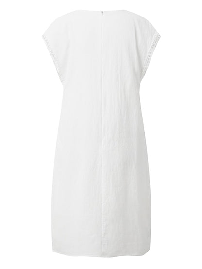 Women's Cotton Linen Dress Casual Dress Shift Dress Midi Dress Cotton Fashion Modern Outdoor Daily Vacation V Neck Cut Out Short Sleeve Summer Spring 2023 Regular Fit White Blue Green Plain S M L XL - LuckyFash™