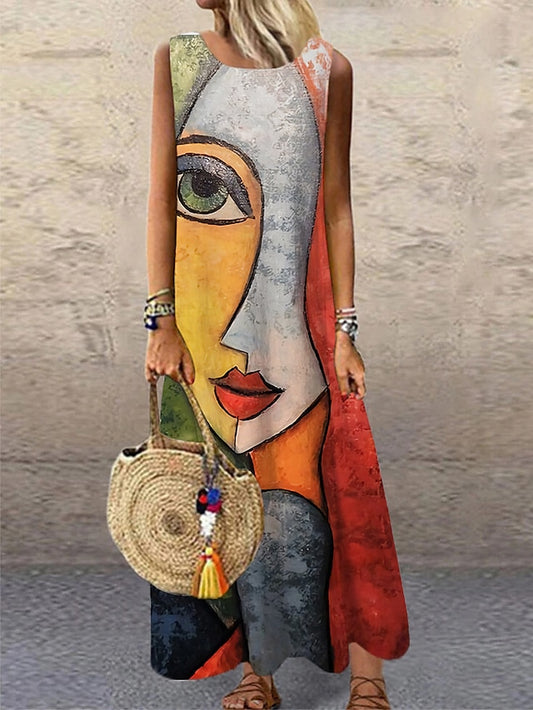 Women's Casual Dress Shift Dress Long Dress Maxi Dress Blue Purple Yellow Sleeveless Color Block Print Spring Summer Crew Neck Modern Daily Vacation Summer Dress Regular Fit 2023 S M L XL XXL 3XL