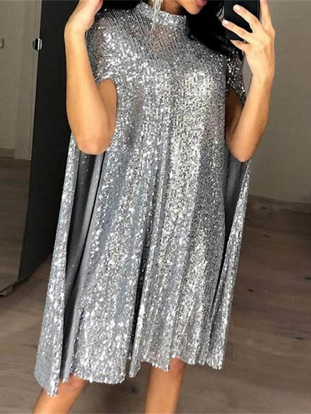 Women's Semi Formal Party Dress Sequin Dress Short Mini Dress Silver Gold Sleeveless Pure Color Sequins Split Spring Summer Crew Neck Stylish Elegant 2023 S M L XL XXL - LuckyFash™