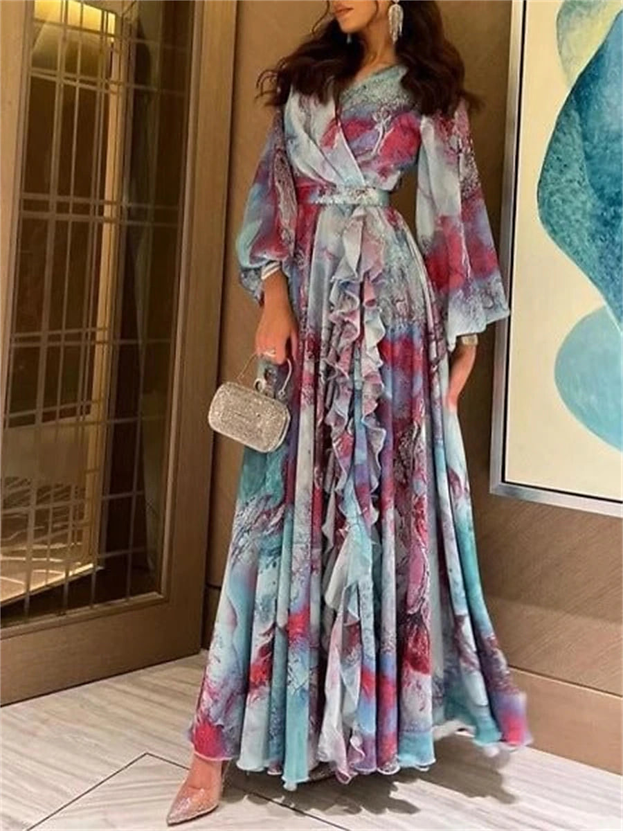 Women's Winter Dress Ruched Ruffle V Neck Long Dress Maxi Dress Daily Vacation Long Sleeve Fall Winter