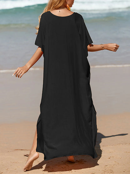 Women's White Dress Casual Dress Summer Dress Long Dress Maxi Dress Split Date Vacation Beach Maxi Basic V Neck Half Sleeve Black White Yellow Color