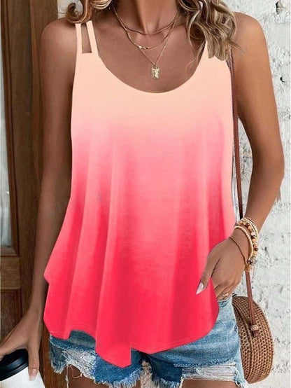 Women's Tank Top Camisole Ombre Color Gradient Vacation Print Pink Sleeveless Stylish Casual U Neck Summer