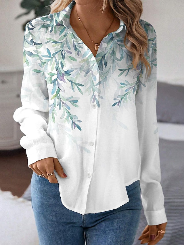 Women's Shirt Blouse Black White Purple Graphic Floral Button Print Long Sleeve Holiday Streetwear Elegant Casual Shirt Collar Regular Floral S