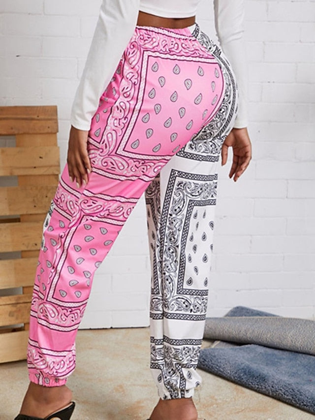 Women's Sweatpants Joggers Chinos Jogging Pants Pink Yellow Red Mid Waist Casual / Sporty Athleisure Leisure Sports Weekend Pocket Print Ankle-Length Comfort Graphic Prints S M L XL XXL - LuckyFash™