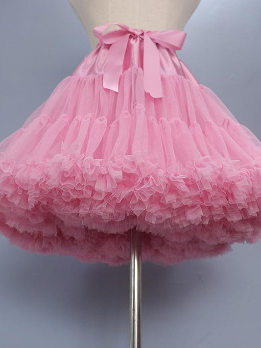 Women's Swing Petticoat Mini Skirts Ruffle Layered Tulle Solid Colored Performance Party Fall & Winter Organza Tulle Fashion Pink