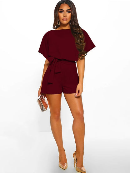 Women's Romper Solid Color Basic Daily Wear Regular Fit Short Sleeve Wine Red Apricot 1 Blue S M L Summer - LuckyFash™