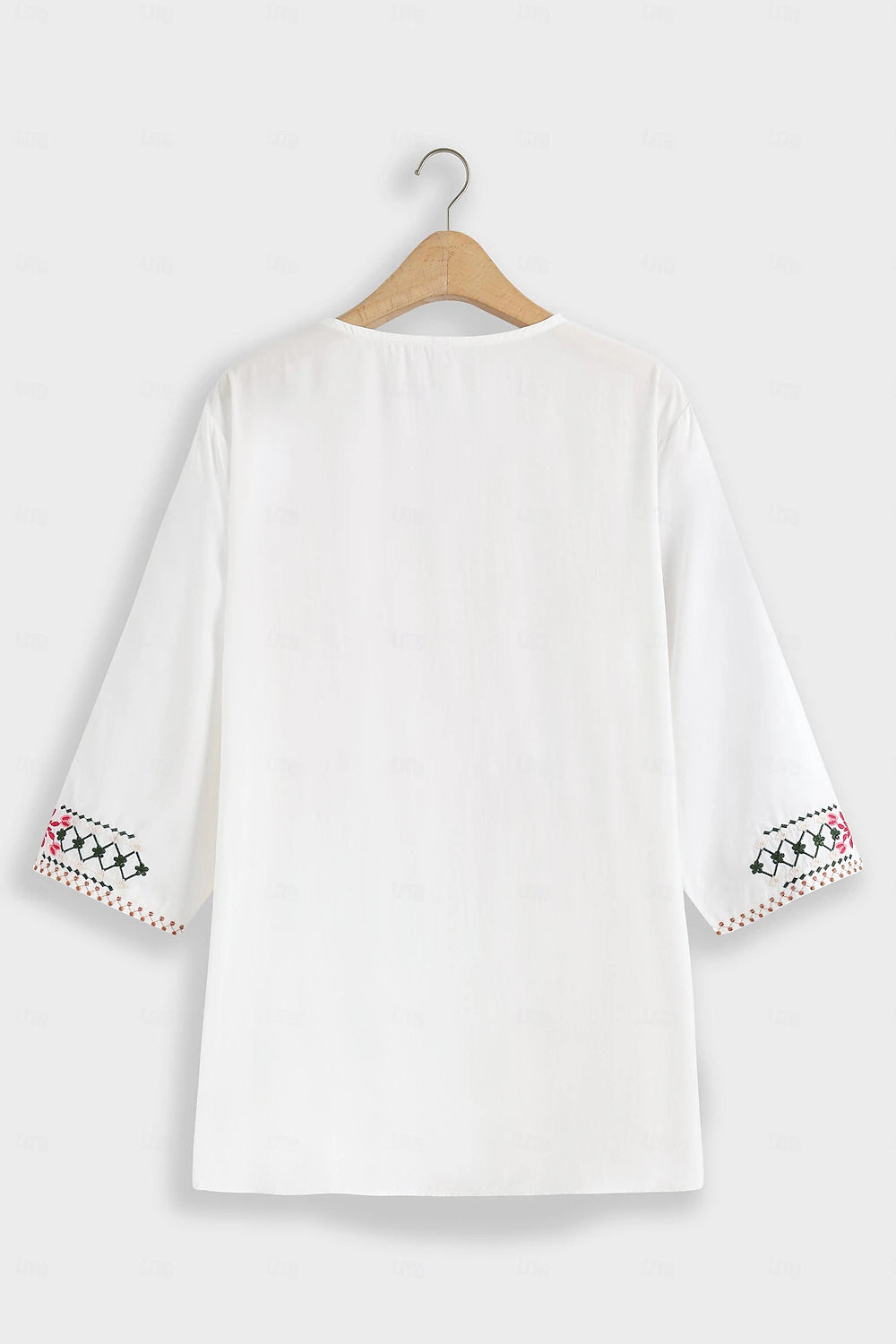 Women's Summer Tops Blouse Embroidered White 3/4 Length Sleeve V Neck Summer Spring