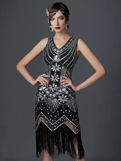 The Great Gatsby Charleston Plus Size Roaring 20s 1920s Cocktail Dress Vintage Dress Flapper Dress Prom Dress Prom Dresses Women's Feather Costume Vintage Cosplay 1 Necklace New Year - LuckyFash™