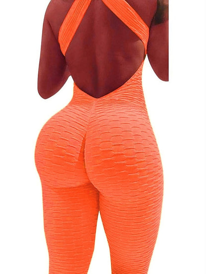 Women's Onesie Workout Sets Scrunch Butt Open Back Bodysuit Romper Clothing Suit Black White Spandex Yoga Fitness Gym Workout Tummy Control Butt Lift Power Flex Sleeveless Sport Activewear High - LuckyFash™