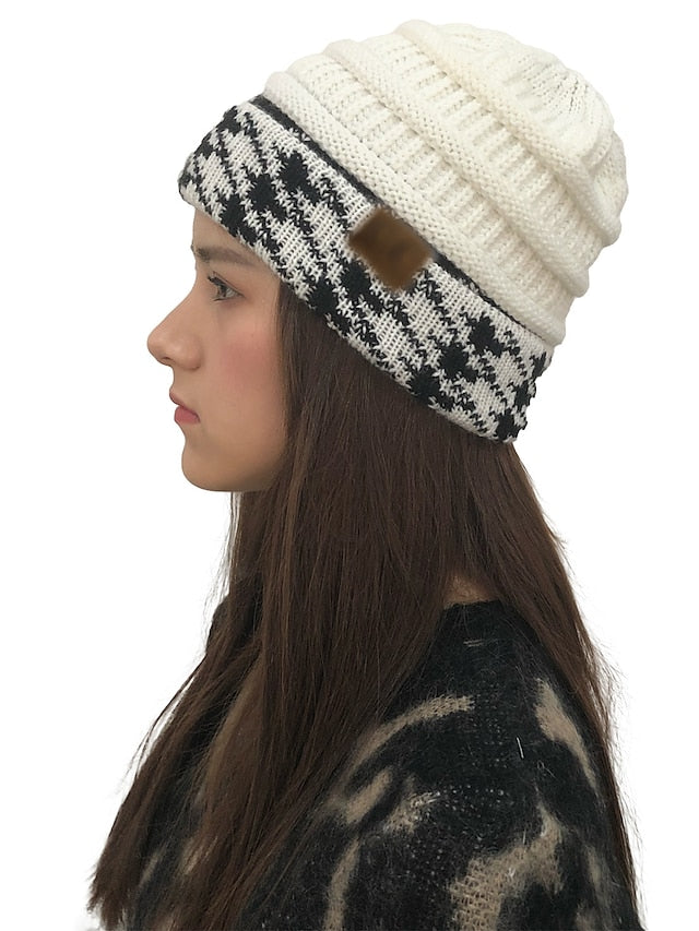 Women's Hat Beanie / Slouchy Black Wine Light Gray Outdoor Home Street Knitted Houndstooth Portable Windproof Comfort - LuckyFash™