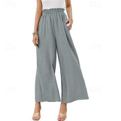 Women's Wide Leg Linen Cotton Blend Plain White Yellow Casual Daily Full Length Going out Weekend Spring & Summer