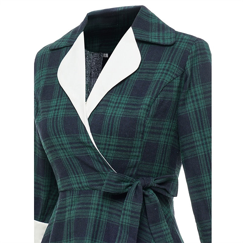 Women's Tartan Dress Swing Dress Plaid Dress Vintage Dress Green Red Long Sleeve Plaid Lace up Winter Fall Shirt Collar Mature Winter Dress Fall Dress 2022 S M L XL XXL