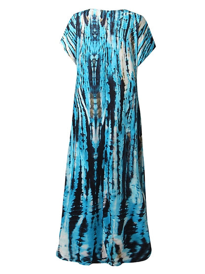 Women's T Shirt Dress Tee Dress Maxi long Dress Green Blue White Black Purple Gray Red Yellow Short Sleeve Striped Print Print Spring Summer Round Neck Basic Casual 2023 S M L XL 2XL 3XL 4XL 5XL - LuckyFash™