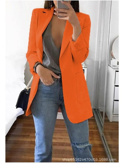 Women's Blazer Casual Pocket Clean Fit Formal Outdoor Daily Wear Polyester Spring Wine Green Black Open Front V Neck Regular Fit S M L XL XXL 3XL / Solid Color - LuckyFash™