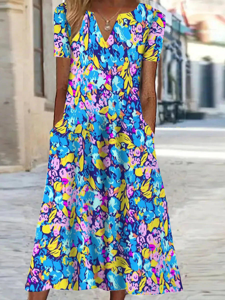 Women's Shift Dress Floral Print V Neck Midi Dress Vacation Short Sleeve Summer Spring