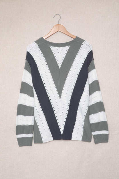 Zipper V-Neck Striped Printed Long Sleeve T-Shirt